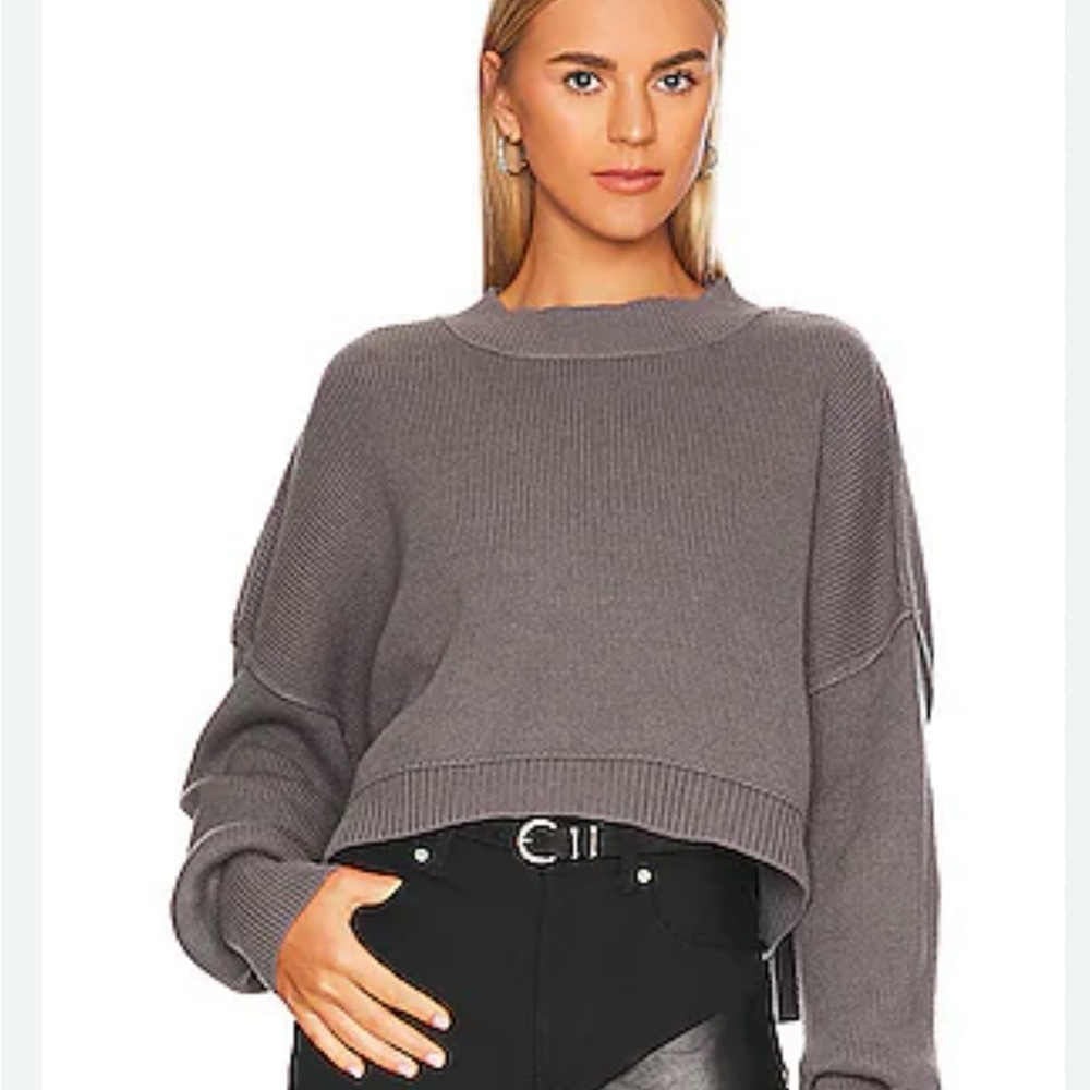 NWOT Free People Cropped Easy Street Sweater in Gray sz XL
